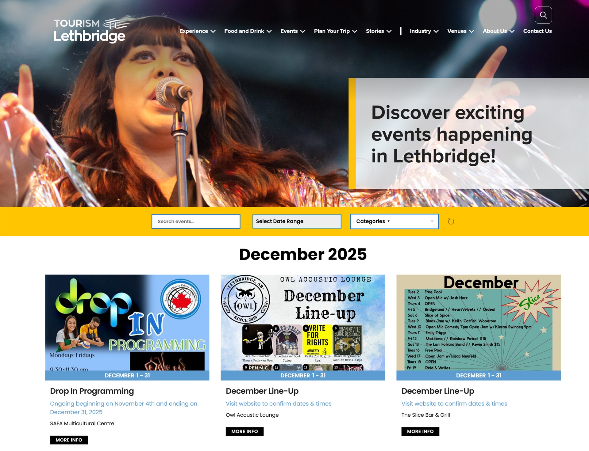 Tourism Lethbridge Events Calendar & Heatmap